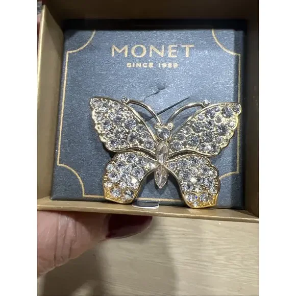 Vintage Monet Rhinestone Butterfly Brooch in the Original Box - Picture 3 of 7
